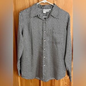 CW Satin Polka Dot Blouse Button Down Career Top Size 8 Black White Minimalist